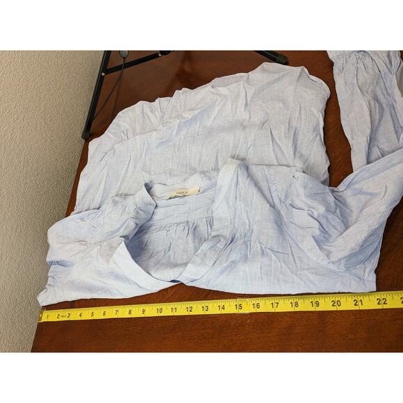 Loft VNeck Blouse L Blue Office Shirt Flowy Long Sleeve Workwear Office Loose - Picture 7 of 9